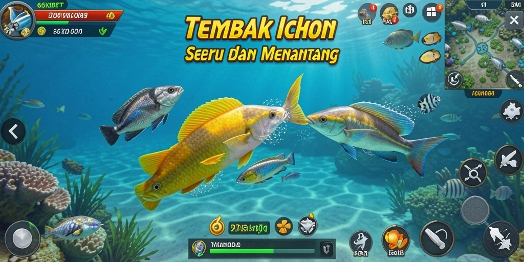 Tampilan gameplay menarik dari 66KBET dengan aksi menembak ikan.