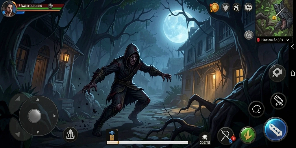 Tampilan gameplay BARU01 dengan suasana horror yang mencekam.