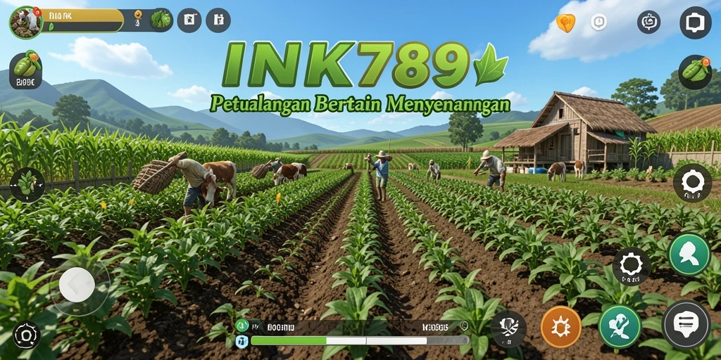 Screenshot gameplay INK789 yang menampilkan lahan pertanian yang indah.