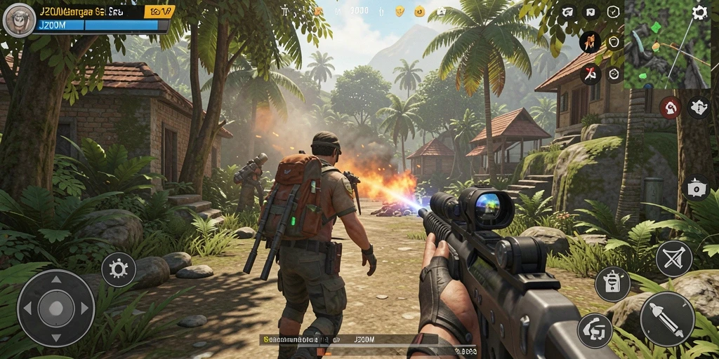 Screenshot gameplay <strong>J200M</strong> yang menampilkan aksi pertempuran seru.