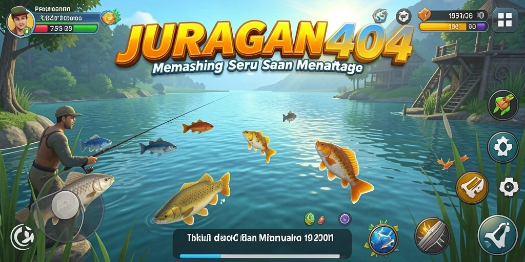 Screenshot utama JURAGAN404 menampilkan aksi memancing yang memukau.