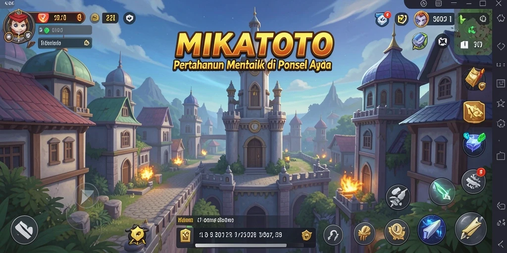 Tampilan gameplay MIKATOTO dengan menara yang melawan musuh.