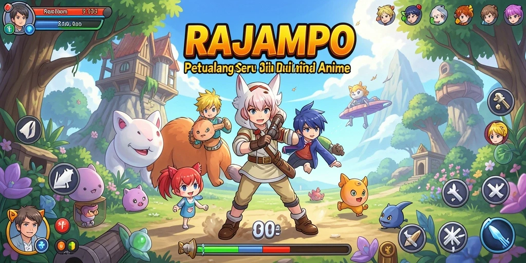 Tampilan menarik dari gameplay seru RAJAMPO dalam dunia Anime.