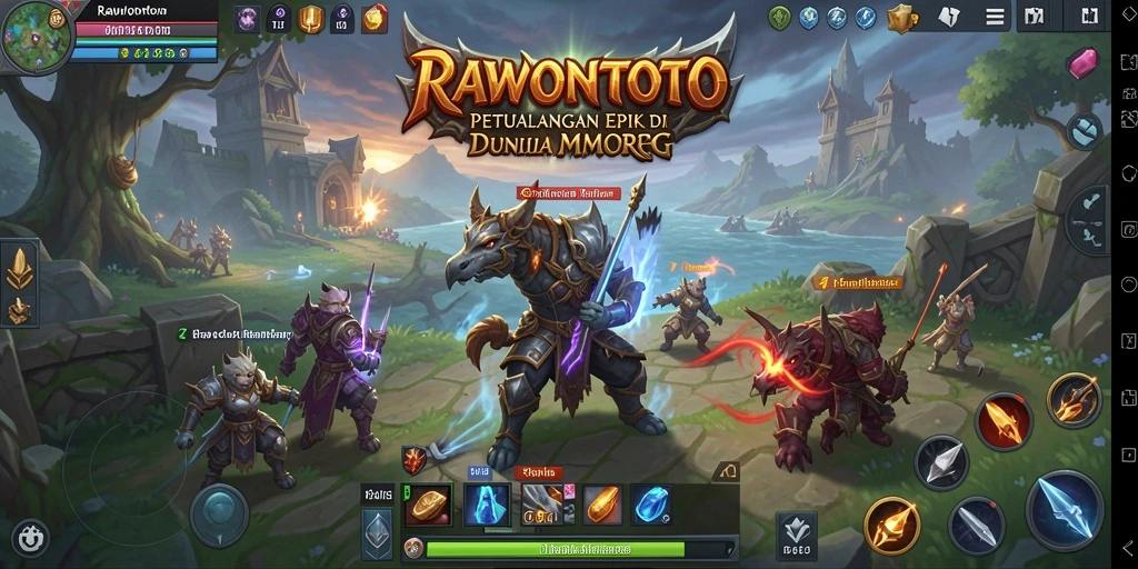 Tangkapan layar utama RAWONTOTO menampilkan aksi seru dalam dunia MMORPG.